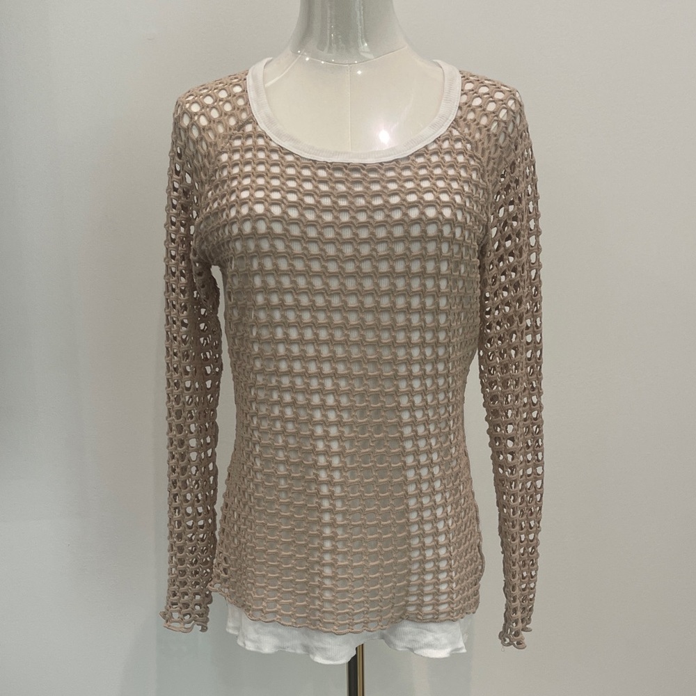 ETE Women's Beige Crochet Long Sleeve Top